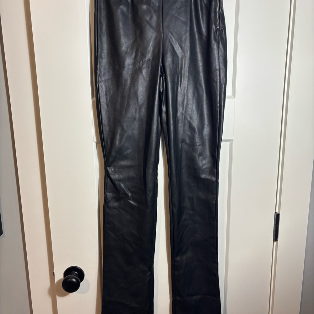 ZARA Faux Leather Black Pants Size Small Made in Turkey Zipper‎ Detail